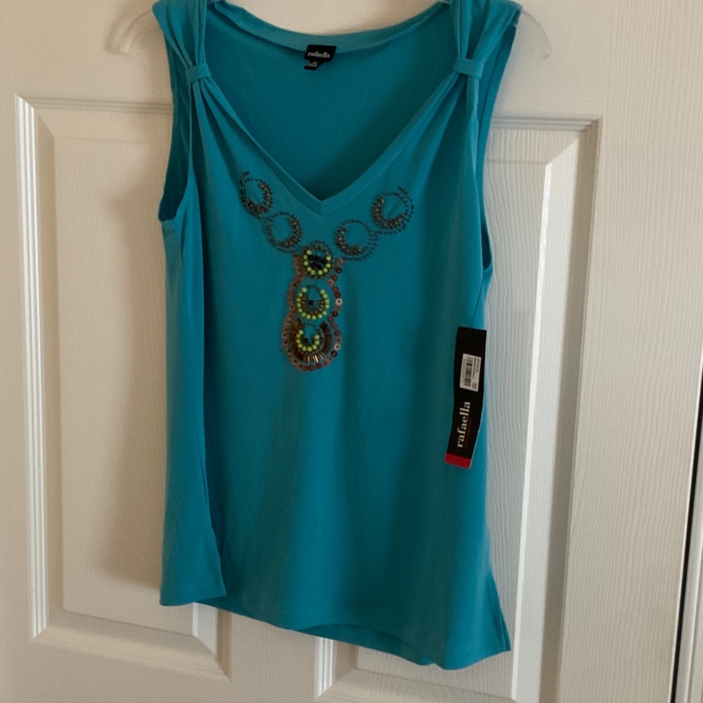 Rafaella Turquoise Embellished Tank Top